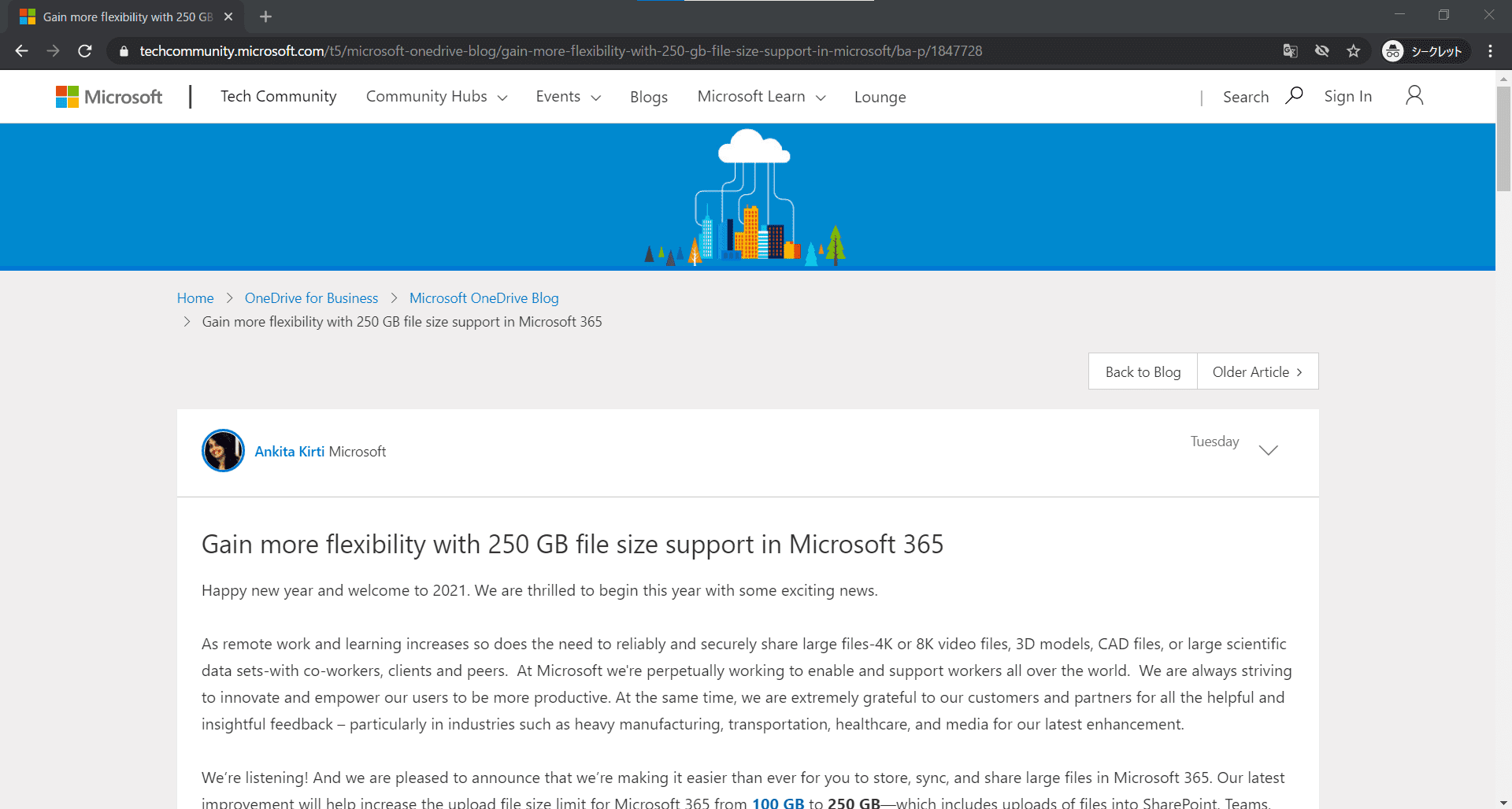 Microsoft 365 ファイルサイズ制限を250GBに緩和
