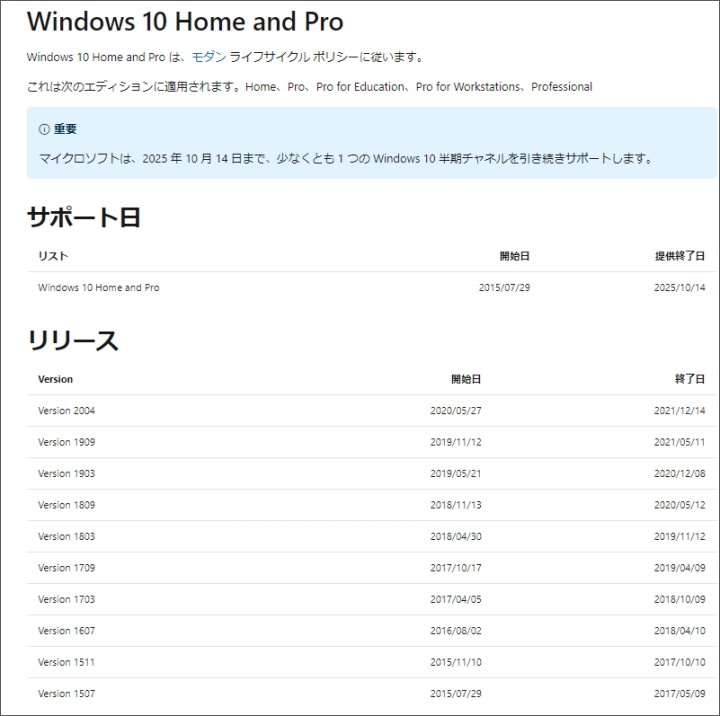 Windows10のサポート